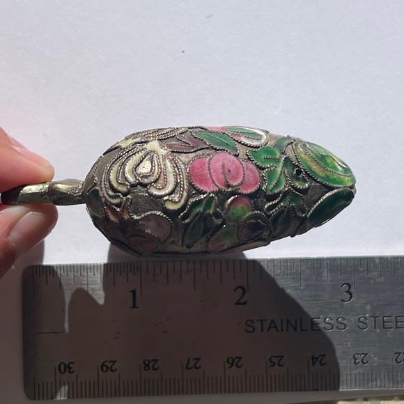 Puffy heart pendant necklace large colorful mosaic floral silver cloisonné - Picture 8 of 11